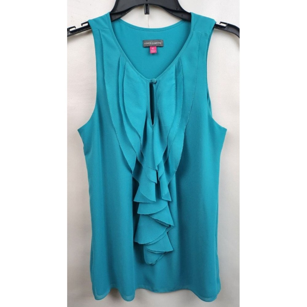 Vince Camuto Turquoise Chiffon Layered Ruffle Sleeveless Blouse Top PS - Picture 1 of 7
